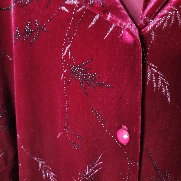 Vintage K.C. Spencer Velour Blouse Sparkle Floral Button Front Holiday L/XL - Picture 5 of 8